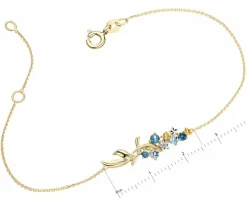 Bransoletka z żółtego złota z diamentami, topazami i cytrynami - liście - próba 585