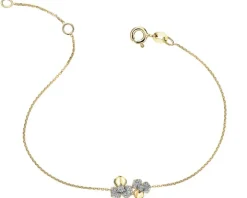 Bransoletka z żółtego złota z diamentami - kwiaty - 0,06 ct - próba 375