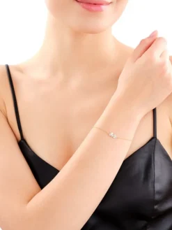 Bransoletka z żółtego złota z diamentami - kwiaty - 0,06 ct - próba 375