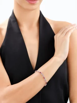 Bransoletka z żółtego złota z diamentem, kamieniami szlachetnymi i ozdobnymi - 18 cm - próba 585