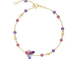 Bransoletka z żółtego złota z diamentem, kamieniami szlachetnymi i ozdobnymi - próba 375