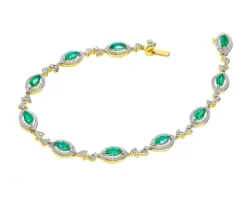 Bransoletka z żółtego złota z brylantami i szmaragdami - 18 cm - próba 585