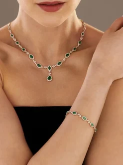 Bransoletka z żółtego złota z brylantami i szmaragdami - 18 cm - próba 585