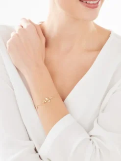 Bransoletka z żółtego złota  z diamentem - kwiat, róża, serce - 0,004 ct - próba 585