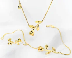 Bransoletka z żółtego złota  z diamentem - kwiat, róża, serce - 0,004 ct - próba 585