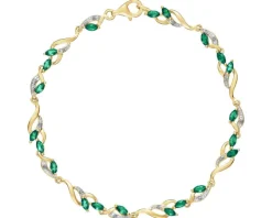 Bransoletka z żółtego złota z diamentami i szmaragdami syntetycznymi - 18 cm - próba 375