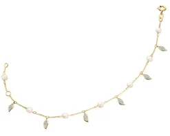 Bransoletka z żółtego złota z diamentami i perłami - próba 375