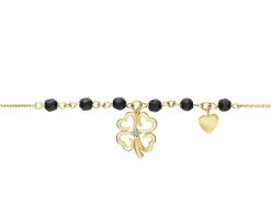 Bransoletka z żółtego złota z brylantem i agatami - koniczyna, serca - próba 375
