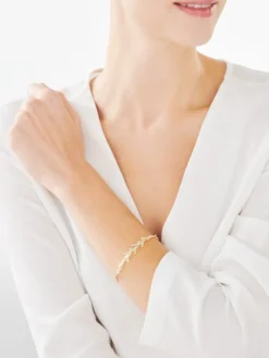 Bransoletka z żółtego złota z diamentami - liście - 0,01 ct - próba 375