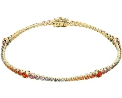 Bransoletka z żółtego złota z brylantami i szafirami kolorowymi - 18 cm - próba 585