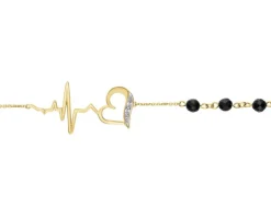 Bransoletka z żółtego złota z diamentami i agatami - EKG serca - próba 375