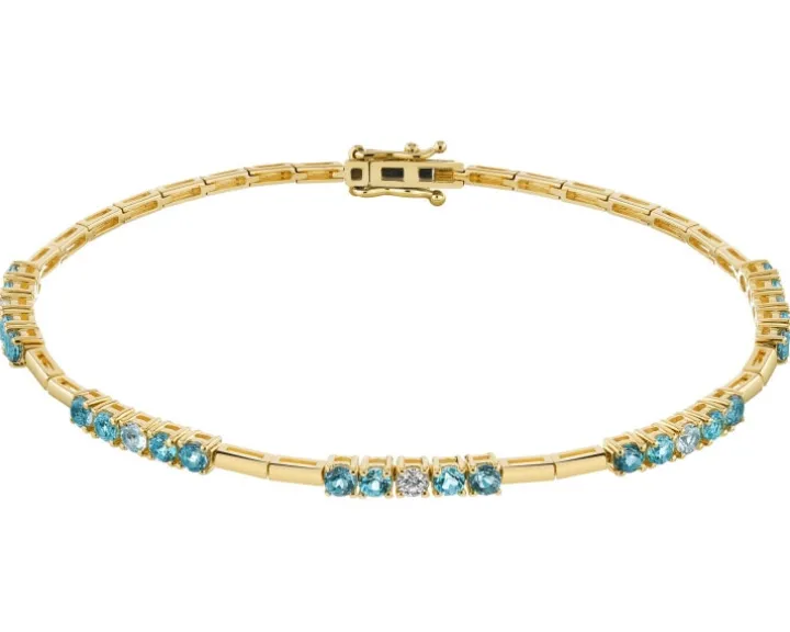 Bransoletka z żółtego złota z brylantem i topazami - 18 cm - próba 375