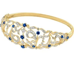 Bransoletka z żółtego złota z brylantami i szafirami - próba 585