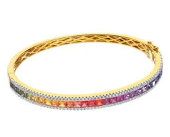 Bransoletka z żółtego złota z brylantami i szafirami kolorowymi - próba 585