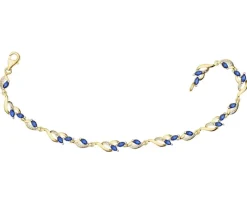 Bransoletka z żółtego złota z diamentami i szafirami syntetycznymi - 18 cm - próba 375