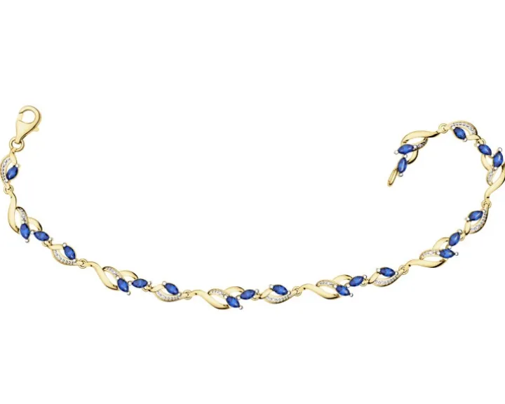 Bransoletka z żółtego złota z diamentami i szafirami syntetycznymi - 18 cm - próba 375