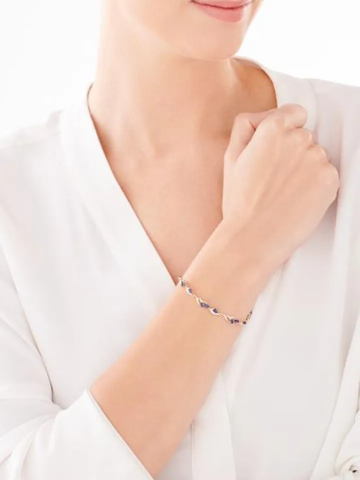 Bransoletka z żółtego złota z diamentami i szafirami syntetycznymi - 18 cm - próba 375