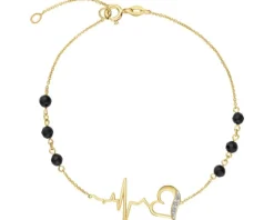 Bransoletka z żółtego złota z diamentami i agatami - EKG serca - próba 585