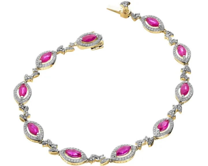 Bransoletka z żółtego złota z brylantami i rubinami - 18 cm - próba 585