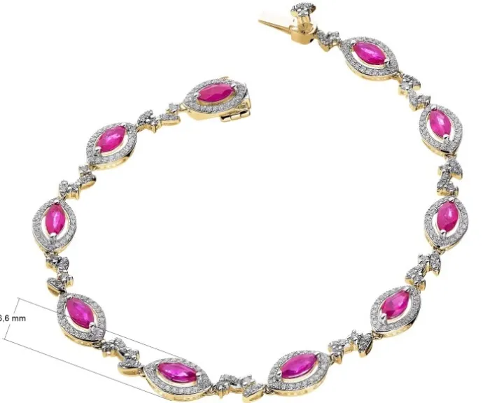 Bransoletka z żółtego złota z brylantami i rubinami - 18 cm - próba 585