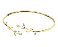 Bransoletka z żółtego złota z diamentami - liście - 0,03 ct - próba 375