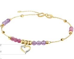 Bransoletka z żółtego złota z diamentami i kamieniami ozdobnymi - serce - próba 375