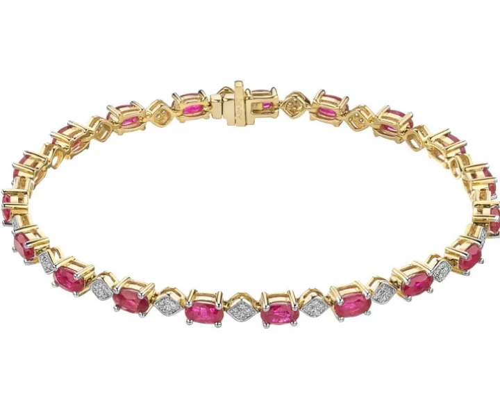 Bransoletka z żółtego złota z diamentami i rubinami - próba 585