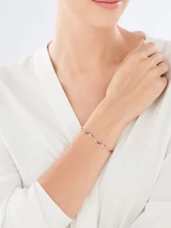 Bransoletka z żółtego złota z diamentami i rubinami syntetycznymi - 18 cm - próba 375