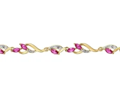 Bransoletka z żółtego złota z diamentami i rubinami syntetycznymi - 18 cm - próba 375