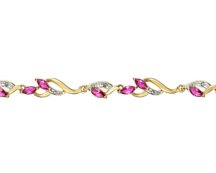 Bransoletka z żółtego złota z diamentami i rubinami syntetycznymi - 18 cm - próba 375