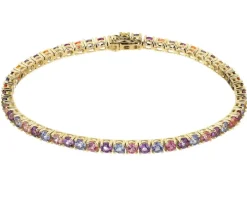 Bransoletka z żółtego złota z brylantem, kamieniami szlachetnymi i ozdobnymi - 18 cm - próba 585