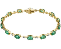 Bransoletka z żółtego złota z brylantami i szmaragdami - 18 cm - próba 750