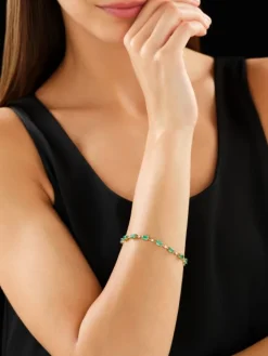 Bransoletka z żółtego złota z brylantami i szmaragdami - 18 cm - próba 750