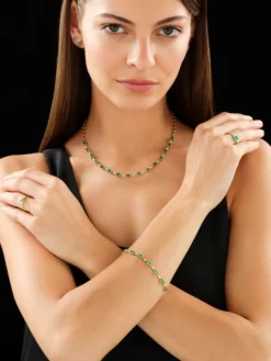 Bransoletka z żółtego złota z brylantami i szmaragdami - 18 cm - próba 750