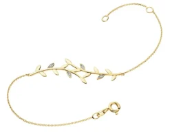 Bransoletka z żółtego złota z diamentami - liście - 0,006 ct - próba 375