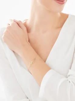 Bransoletka z żółtego złota z diamentami - liście - 0,006 ct - próba 375