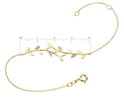 Bransoletka z żółtego złota z diamentami - liście - 0,006 ct - próba 375