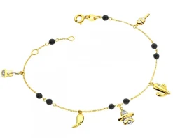 Bransoletka z żółtego złota z diamentami i agatami - próba 375