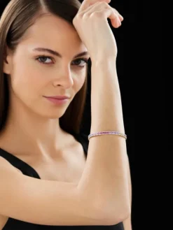 Bransoletka z żółtego złota z brylantami i szafirami kolorowymi - 18 cm - próba 585