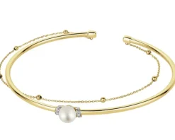 Bransoletka z żółtego złota z diamentami i perłą - próba 375