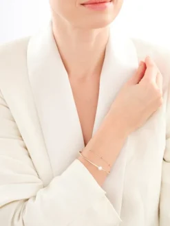 Bransoletka z żółtego złota z diamentami i perłą - próba 375