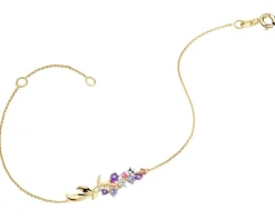 Bransoletka z żółtego złota z diamentami, kamieniami szlachetnymi i ozdobnymi - liście - próba 375