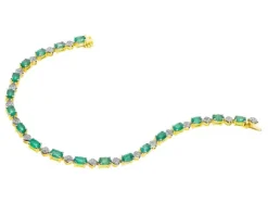 Bransoletka z żółtego złota z diamentami i szmaragdami - 18 cm - próba 585