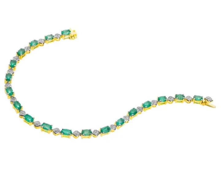 Bransoletka z żółtego złota z diamentami i szmaragdami - 18 cm - próba 585
