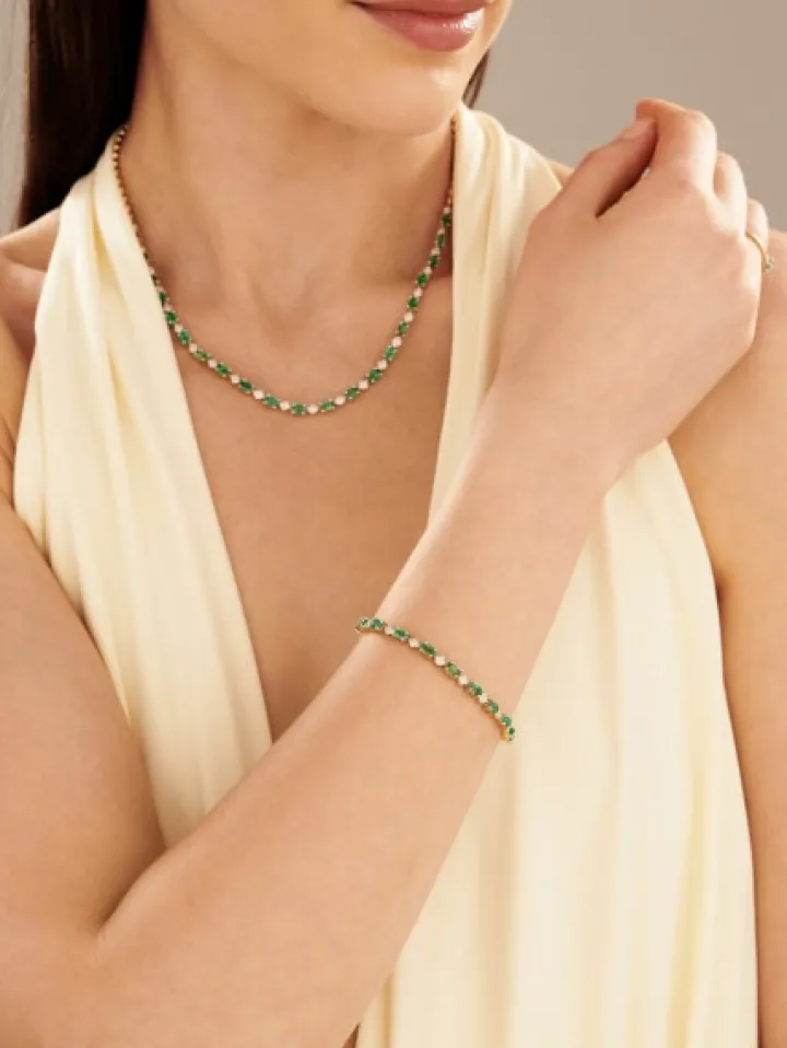 Bransoletka z żółtego złota z diamentami i szmaragdami - 18 cm - próba 585