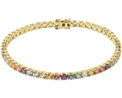 Bransoletka z żółtego złota z brylantem i kamieniami ozdobnymi - 18 cm - próba 585