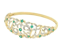 Bransoletka z żółtego złota z brylantami i szmaragdami - próba 585