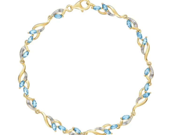 Bransoletka z żółtego złota z diamentami i topazami - 18 cm - próba 375