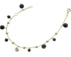 Bransoletka z żółtego złota z diamentem i agatami - kulki - próba 375