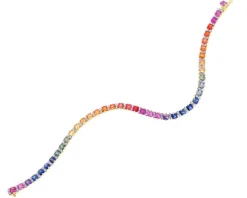 Bransoletka z żółtego złota z brylantami i szafirami kolorowymi - 19 cm - próba 585